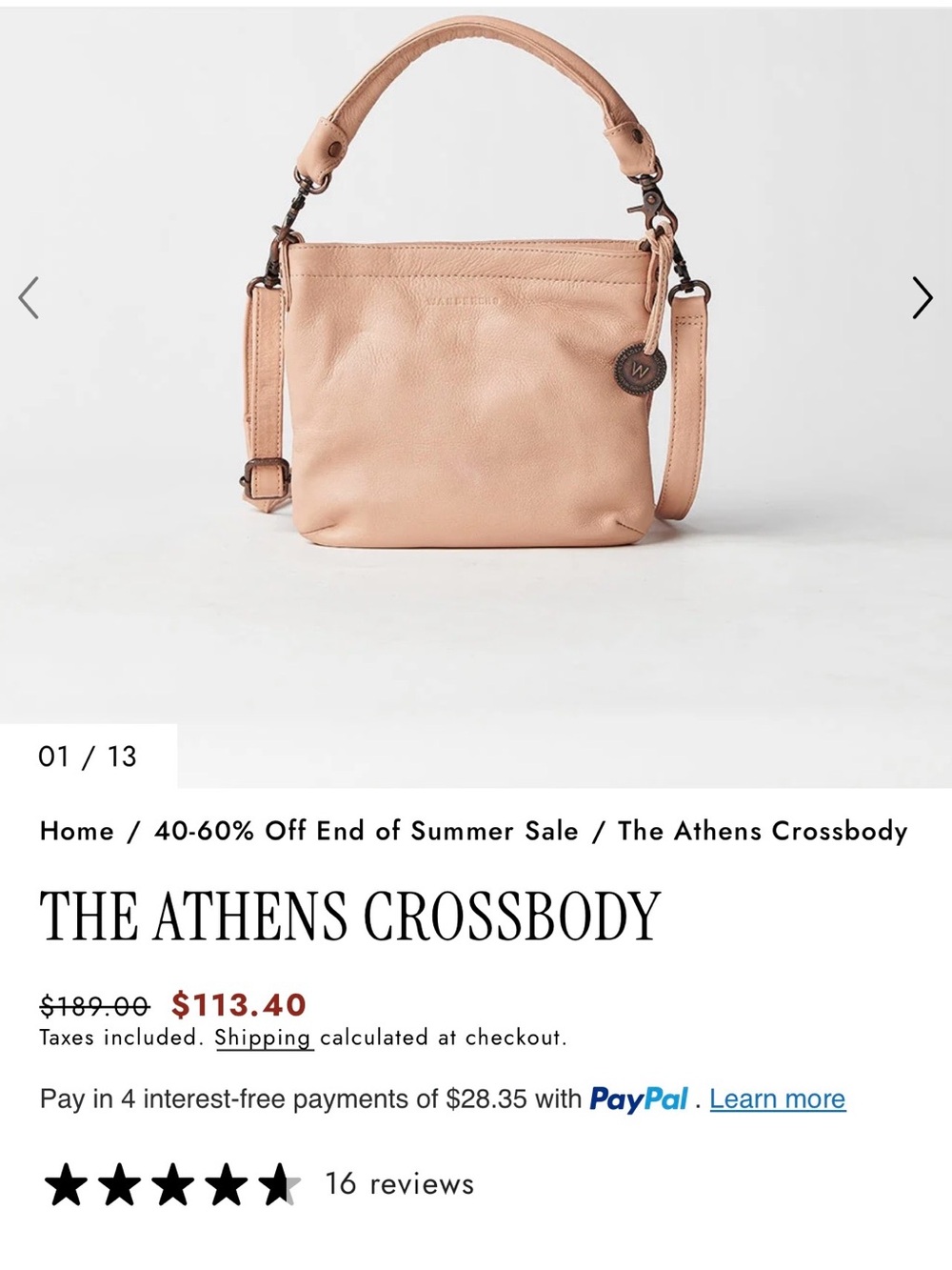 The Athens Crossbody - Blush Pink Leather Shoulder Bag